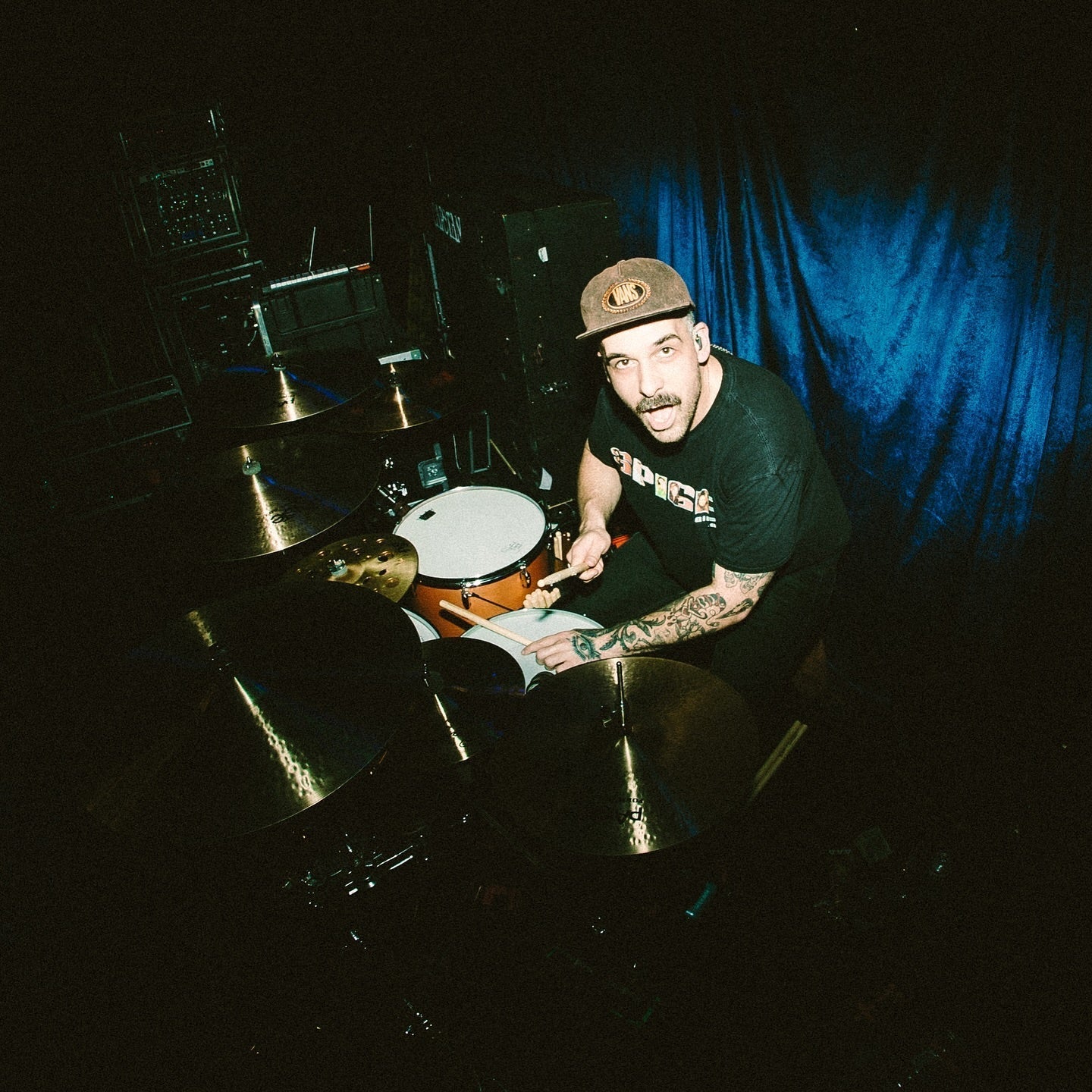 Drummer Michael Cisterna at the drum kit.