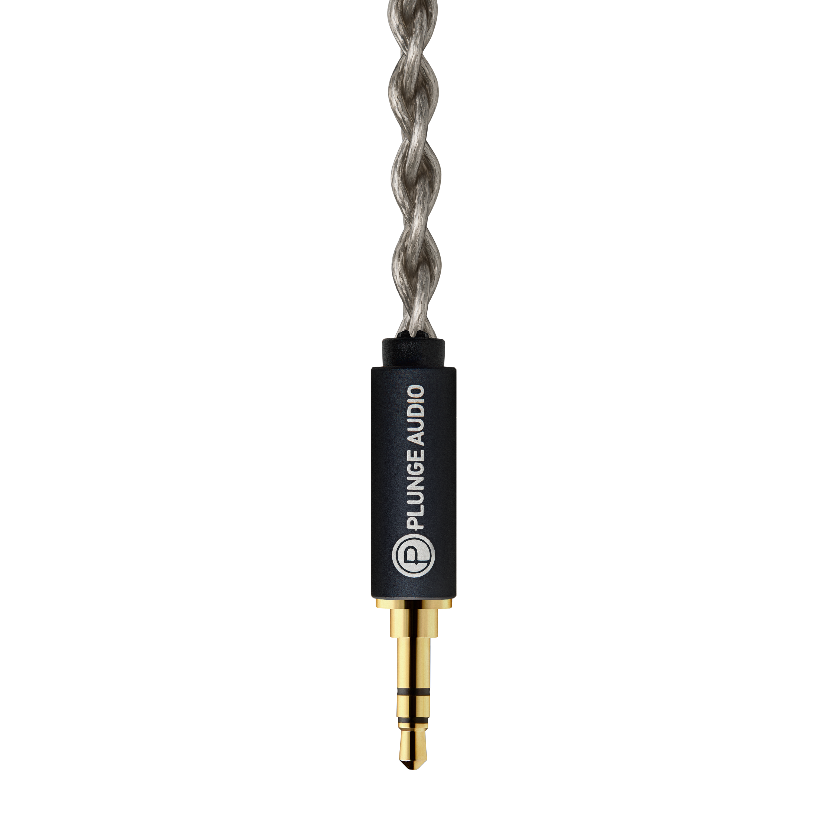 Braided cable with black 'Plunge Audio' branded end and gold input.