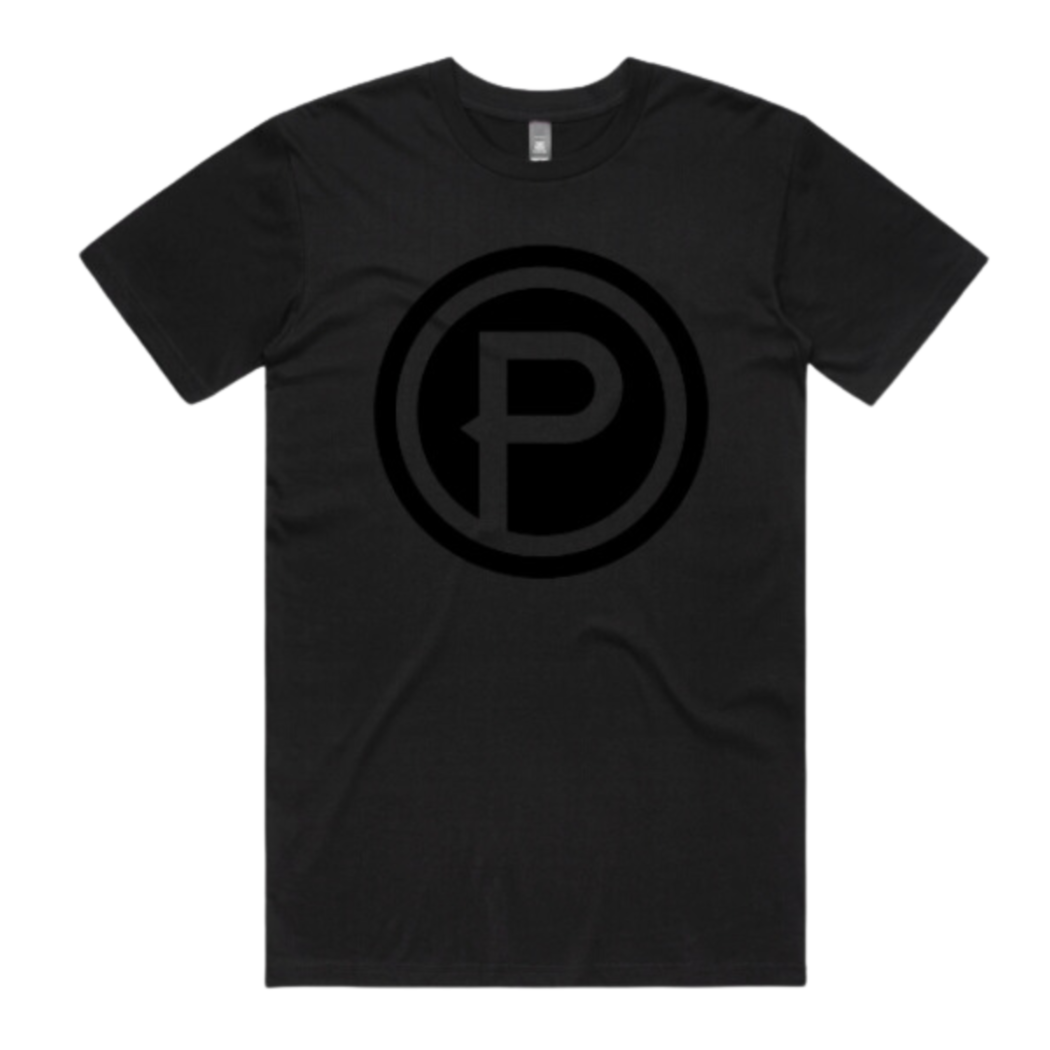 Black t-shirt with Plunge logo in the center of the chest.