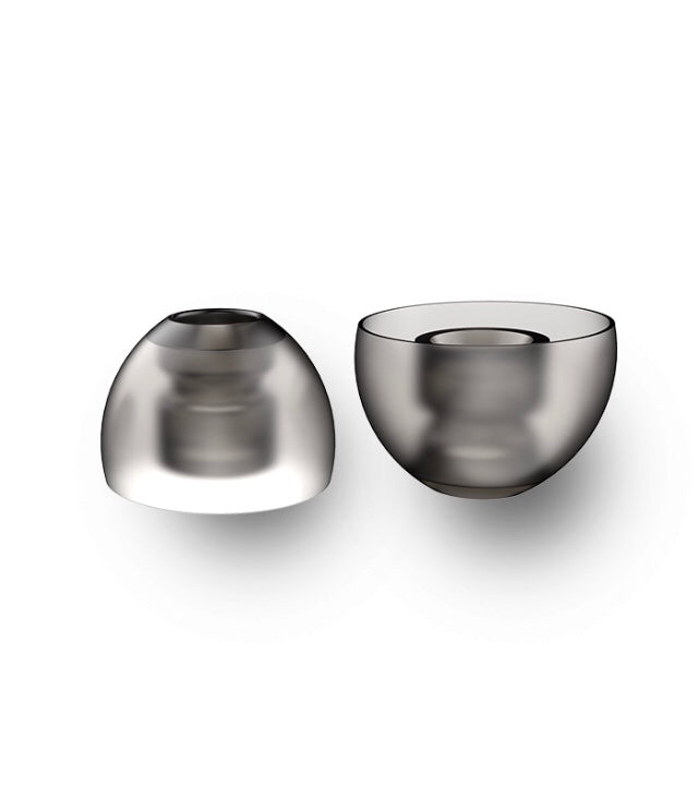 Pair of black silicone IEM tips.