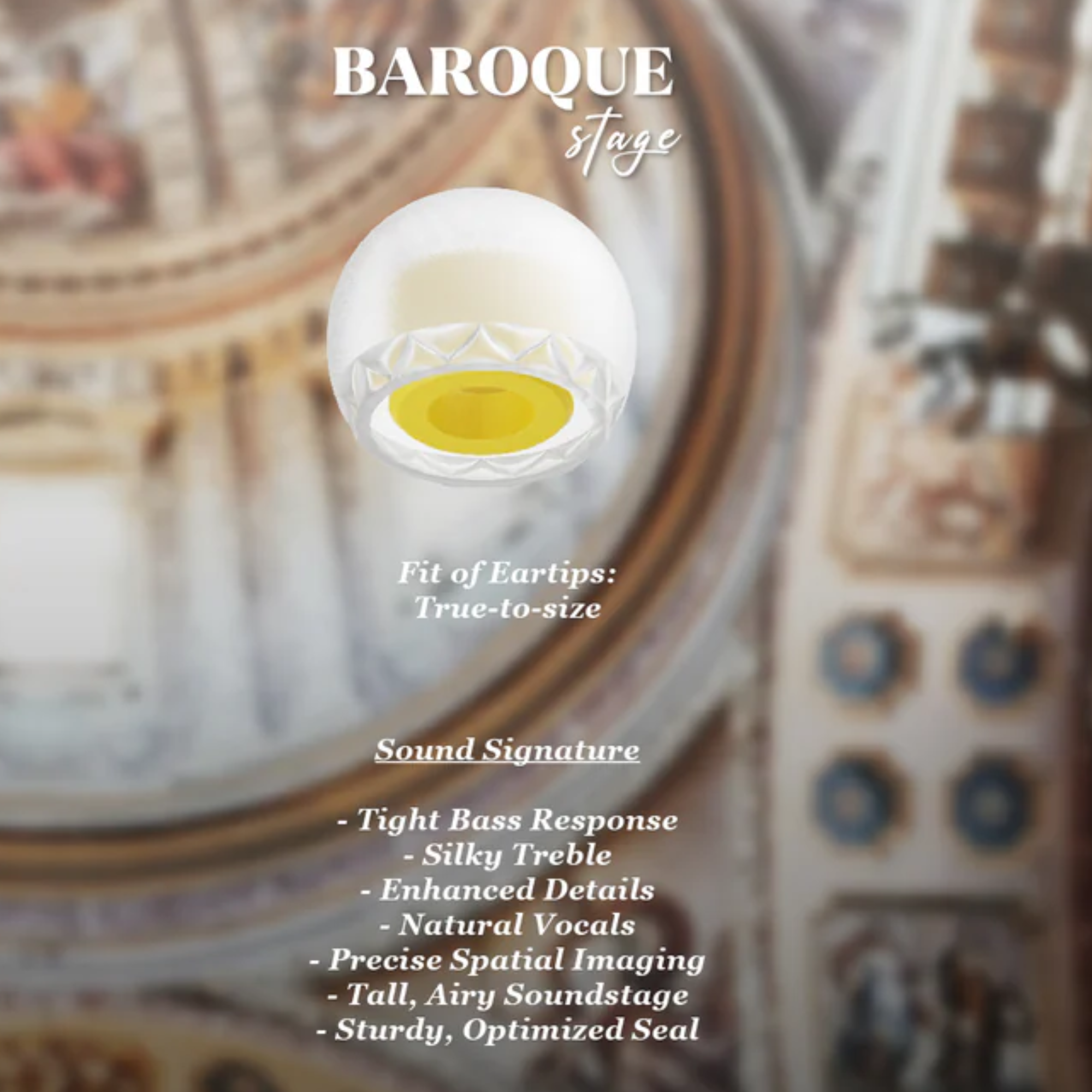 Baroque stage IEM tip and text detailing features.