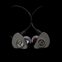 Pair of in-ear monitors on a black background