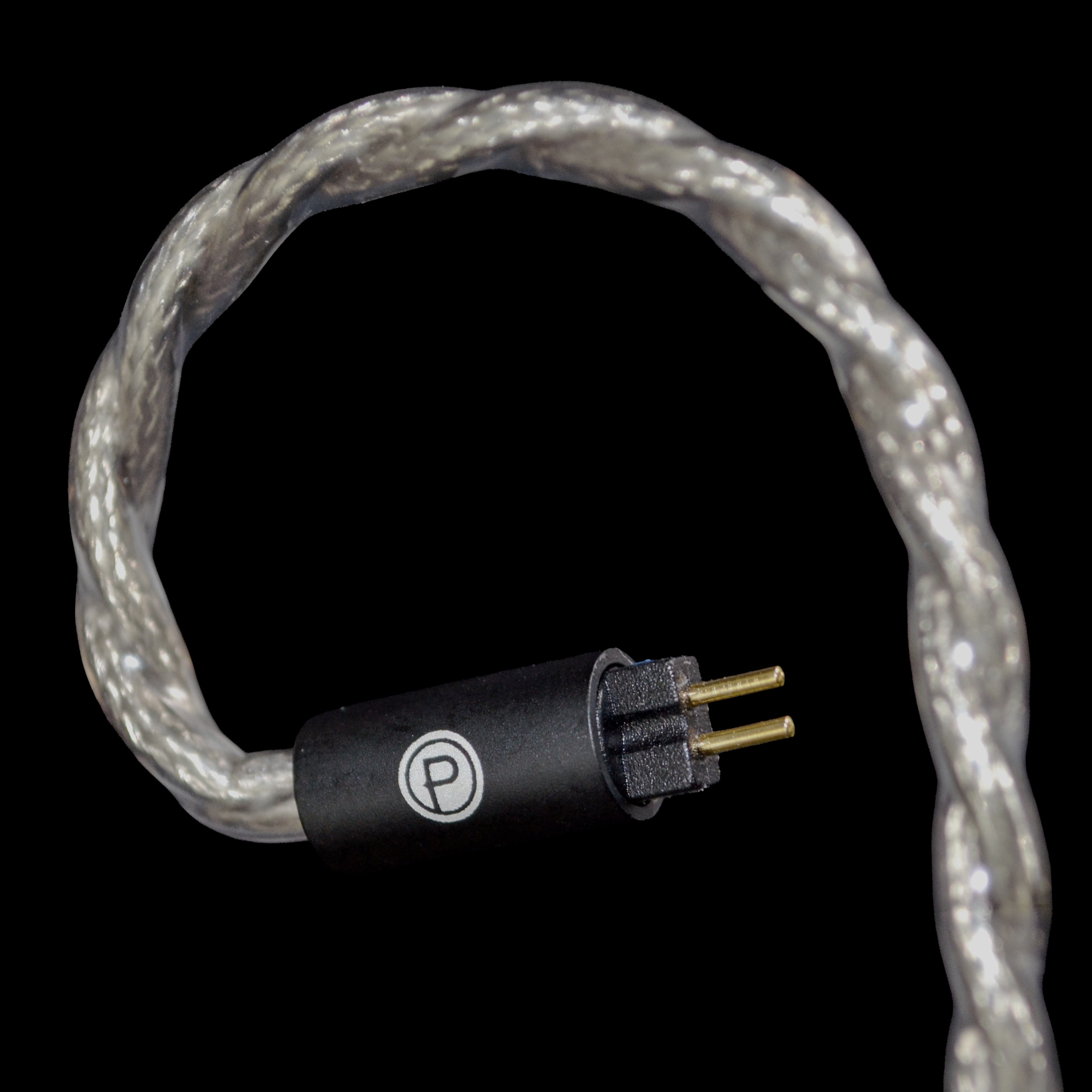 Black 2-pin cable plug on a black background