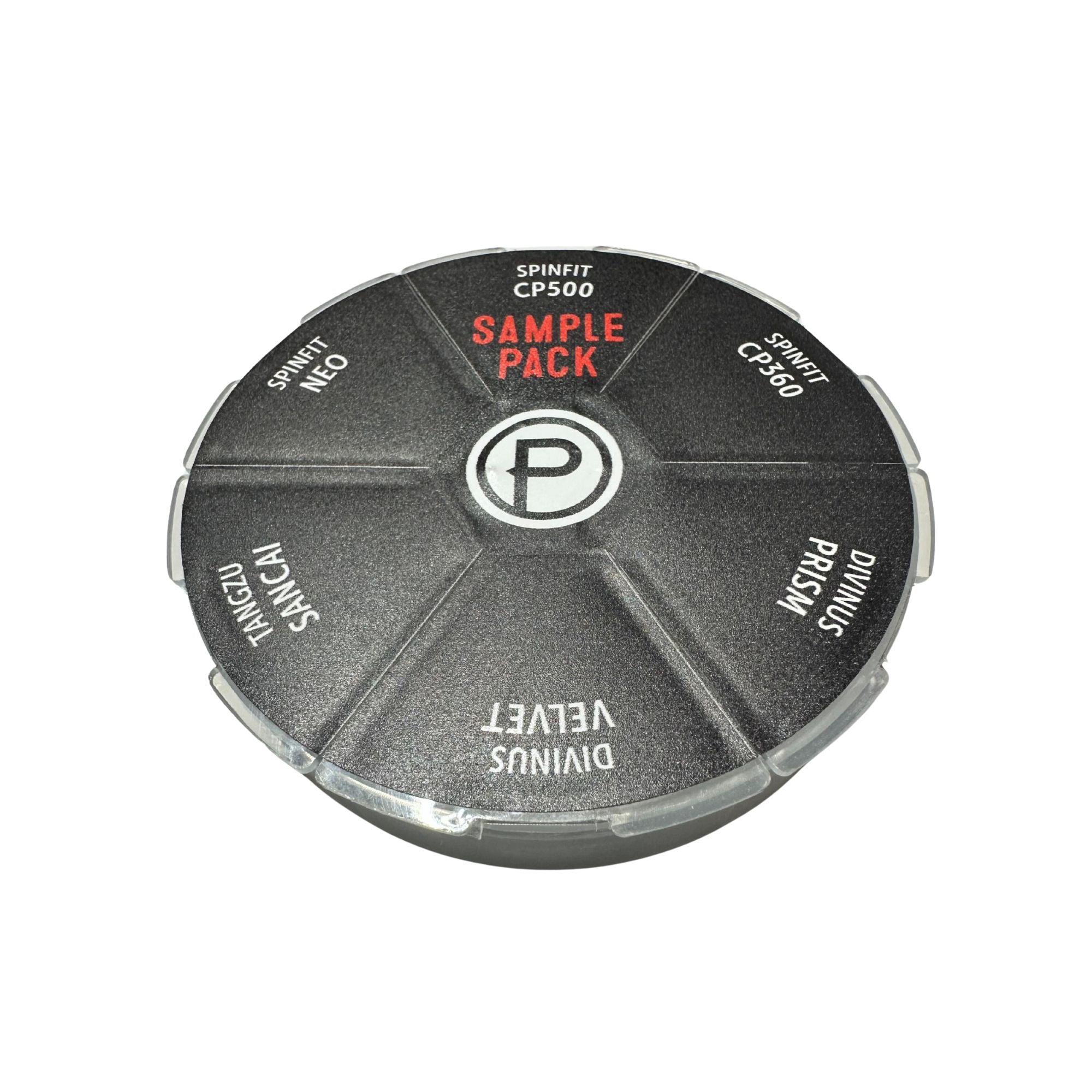 IEM sample pack with various compartments labeled on a white background